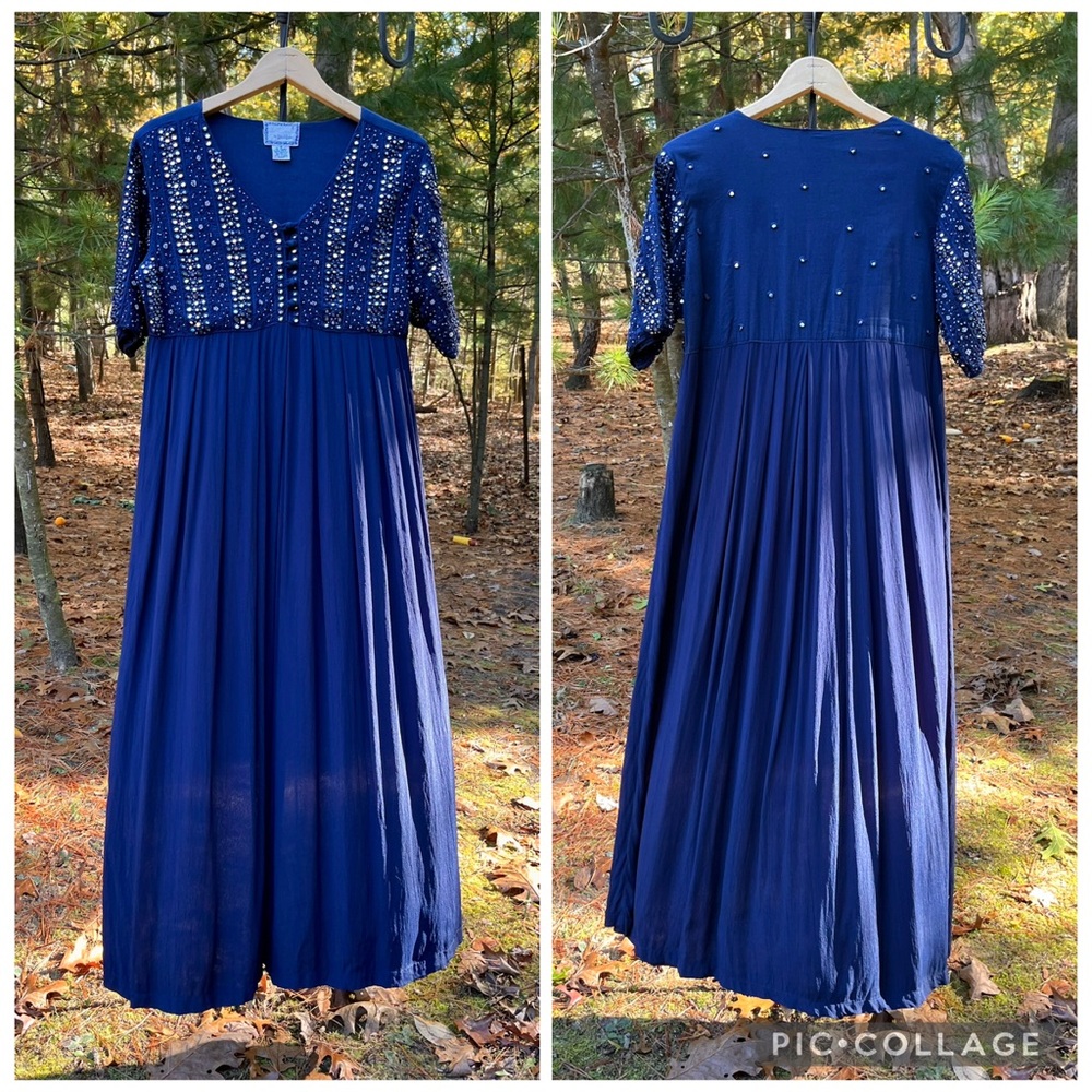 90s April Cornell Beaded Mirror Maxi Dress / Formal Gown - Picture 2 of 16